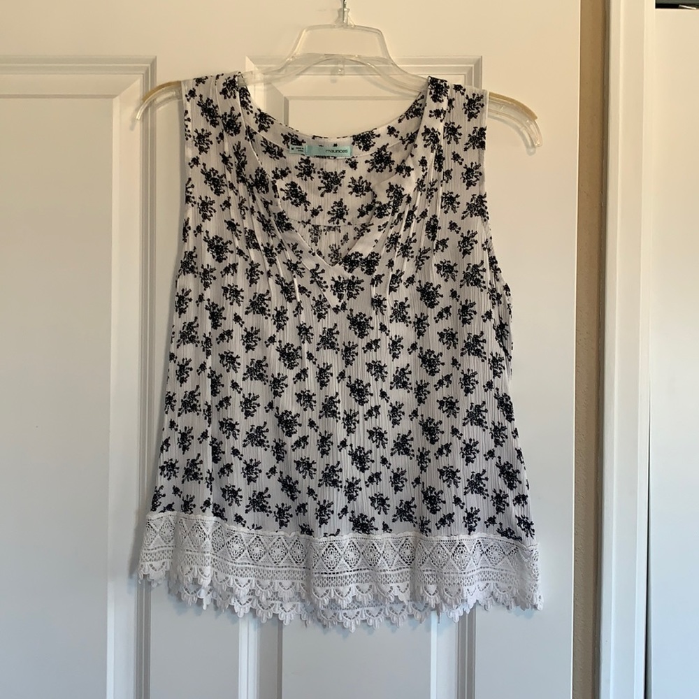 Maurices Black and white sleeveless blouse.